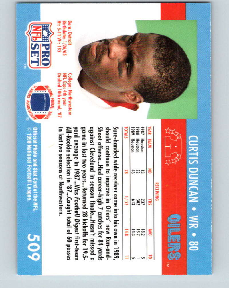 1990 Pro Set #509 Curtis Duncan Mint Houston Oilers