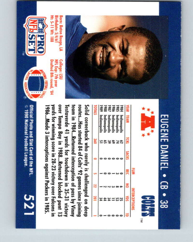 1990 Pro Set #521 Eugene Daniel Mint Indianapolis Colts  Image 2