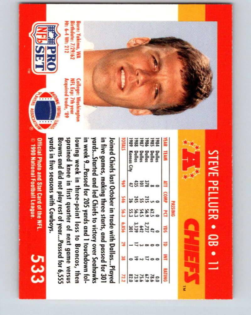 1990 Pro Set #533 Steve Pelluer Mint Kansas City Chiefs