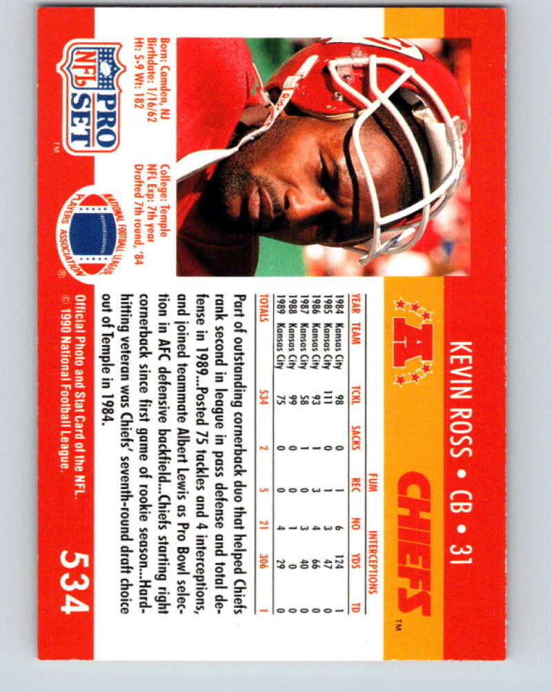 1990 Pro Set #534 Kevin Ross Mint Kansas City Chiefs  Image 2