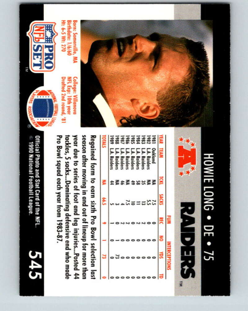 1990 Pro Set #545 Howie Long Mint Los Angeles Raiders