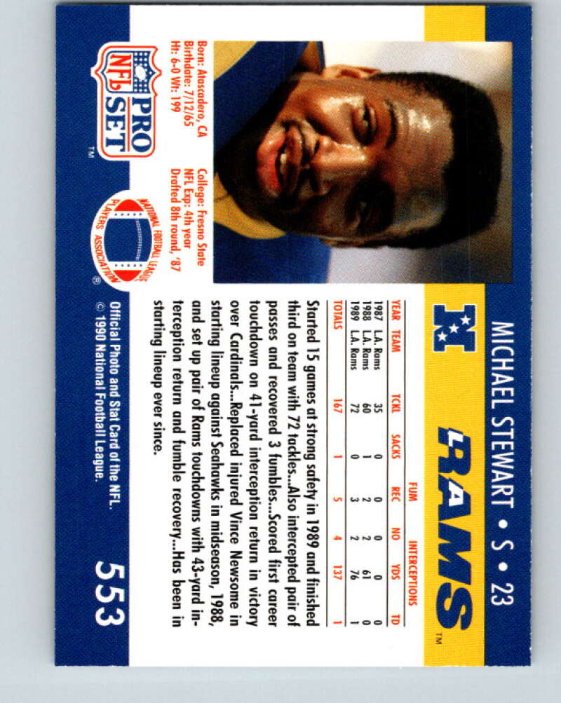 1990 Pro Set #553 Michael Stewart Mint RC Rookie Los Angeles Rams  Image 2