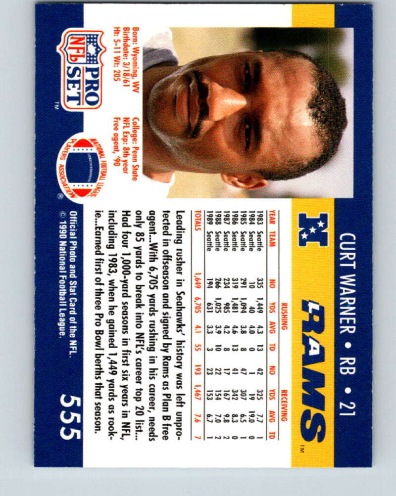 1990 Pro Set #555 Curt Warner Mint Los Angeles Rams  Image 2