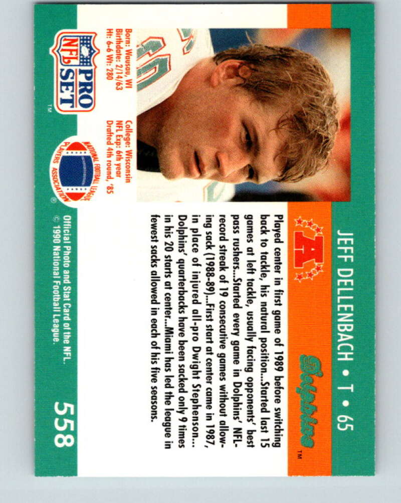 1990 Pro Set #558 Jeff Dellenbach Mint RC Rookie Miami Dolphins