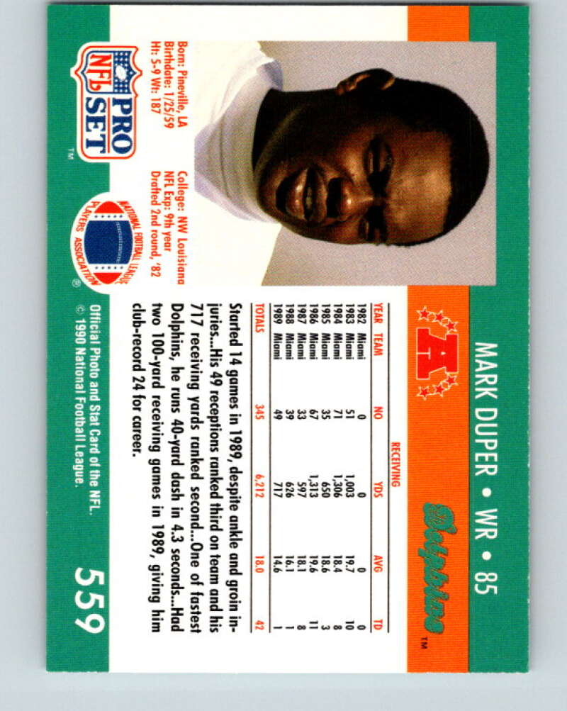 1990 Pro Set #559 Mark Duper Mint Miami Dolphins