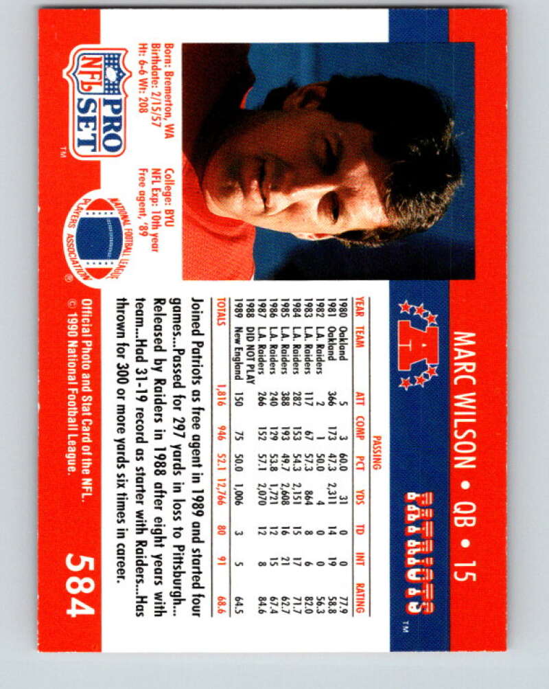 1990 Pro Set #584 Marc Wilson Mint New England Patriots