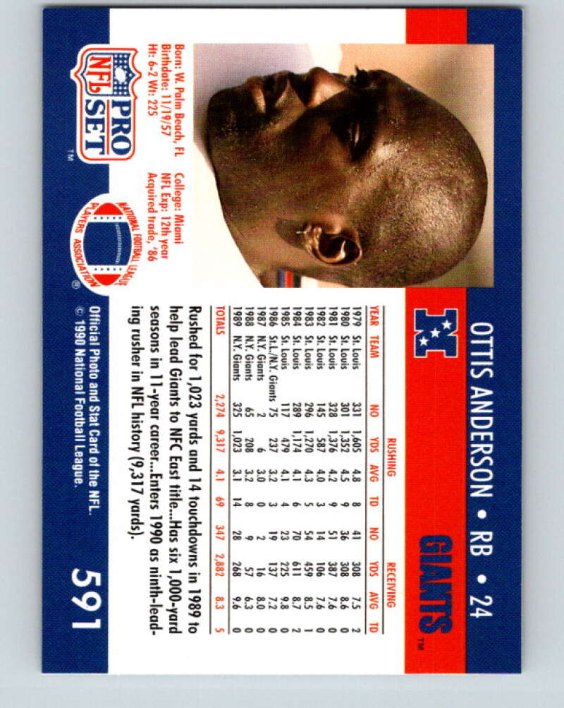 1990 Pro Set #591 Ottis Anderson Mint New York Giants