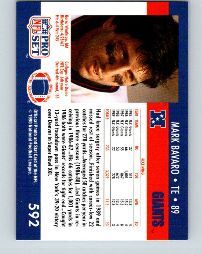 1990 Pro Set #592 Mark Bavaro Mint New York Giants
