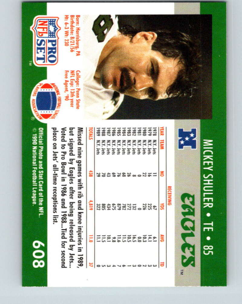 1990 Pro Set #608 Mickey Shuler Mint Philadelphia Eagles  Image 2
