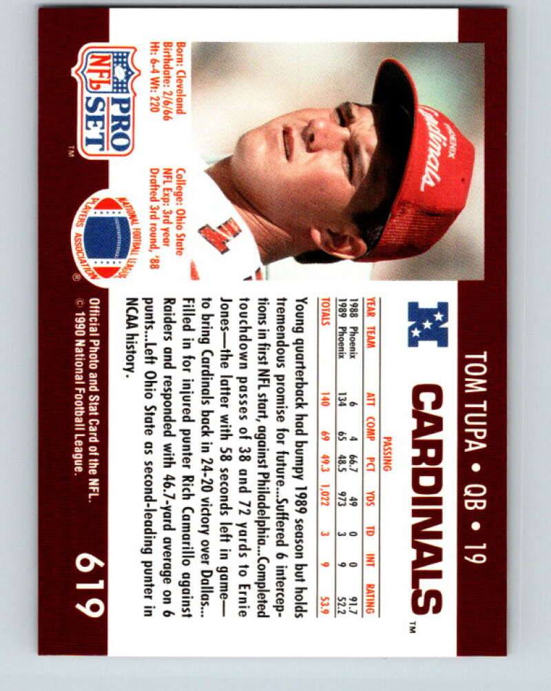 1990 Pro Set #619 Tom Tupa Mint RC Rookie Phoenix Cardinals  Image 2