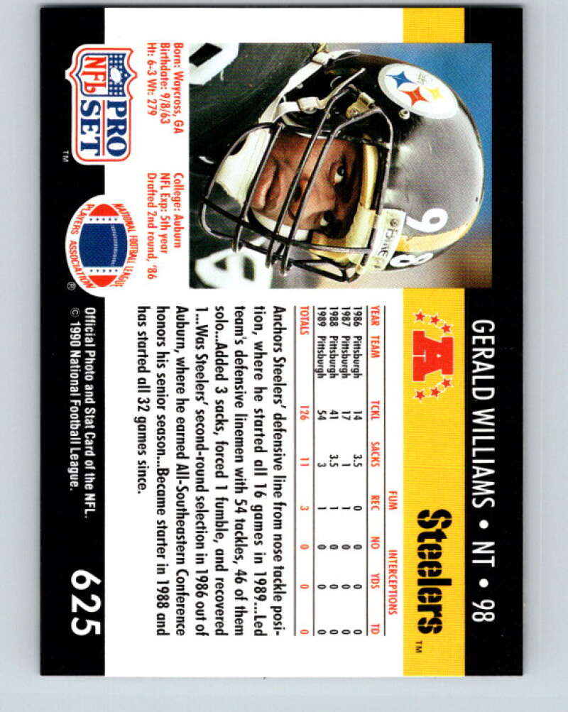 1990 Pro Set #625 Gerald Williams Mint RC Rookie Pittsburgh Steelers