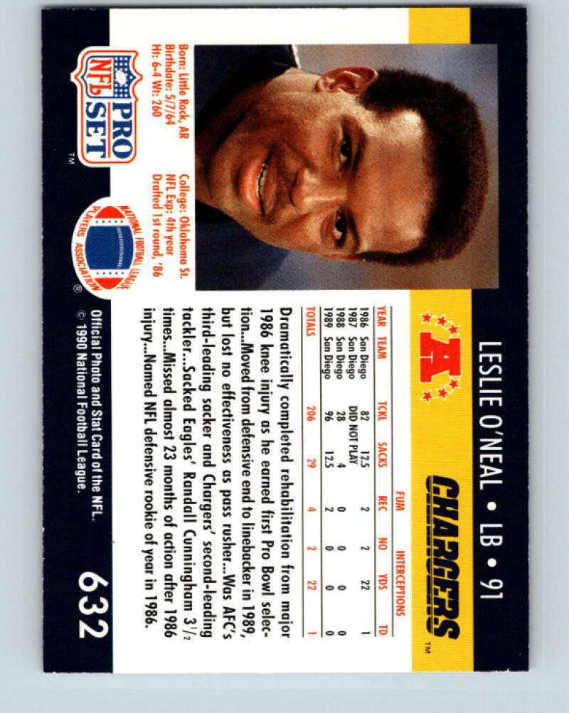 1990 Pro Set #632 Leslie O'Neal Mint San Diego Chargers  Image 2