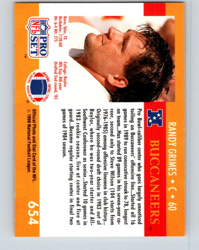1990 Pro Set #654 Randy Grimes Mint Tampa Bay Buccaneers  Image 2