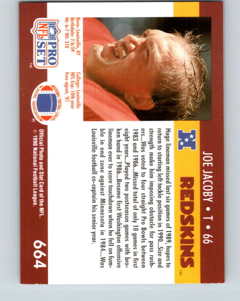1990 Pro Set #664 Joe Jacoby Mint Washington Redskins  Image 2