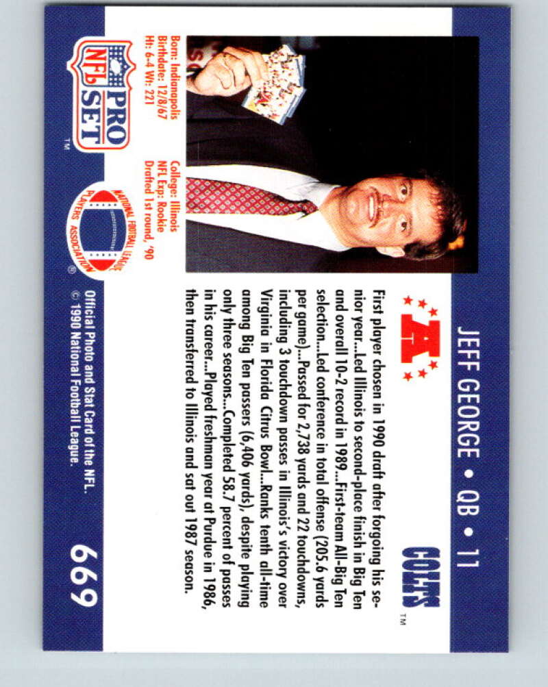 1990 Pro Set #669 Jeff George Mint RC Rookie SP Indianapolis Colts  Image 2