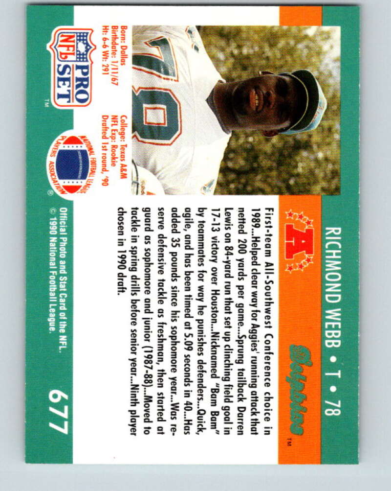 1990 Pro Set #677 Richmond Webb Mint RC Rookie Miami Dolphins