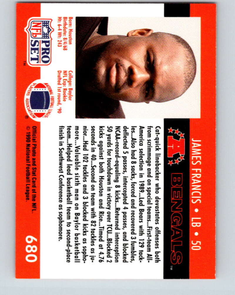 1990 Pro Set #680 James Francis Mint RC Rookie Cincinnati Bengals  Image 2