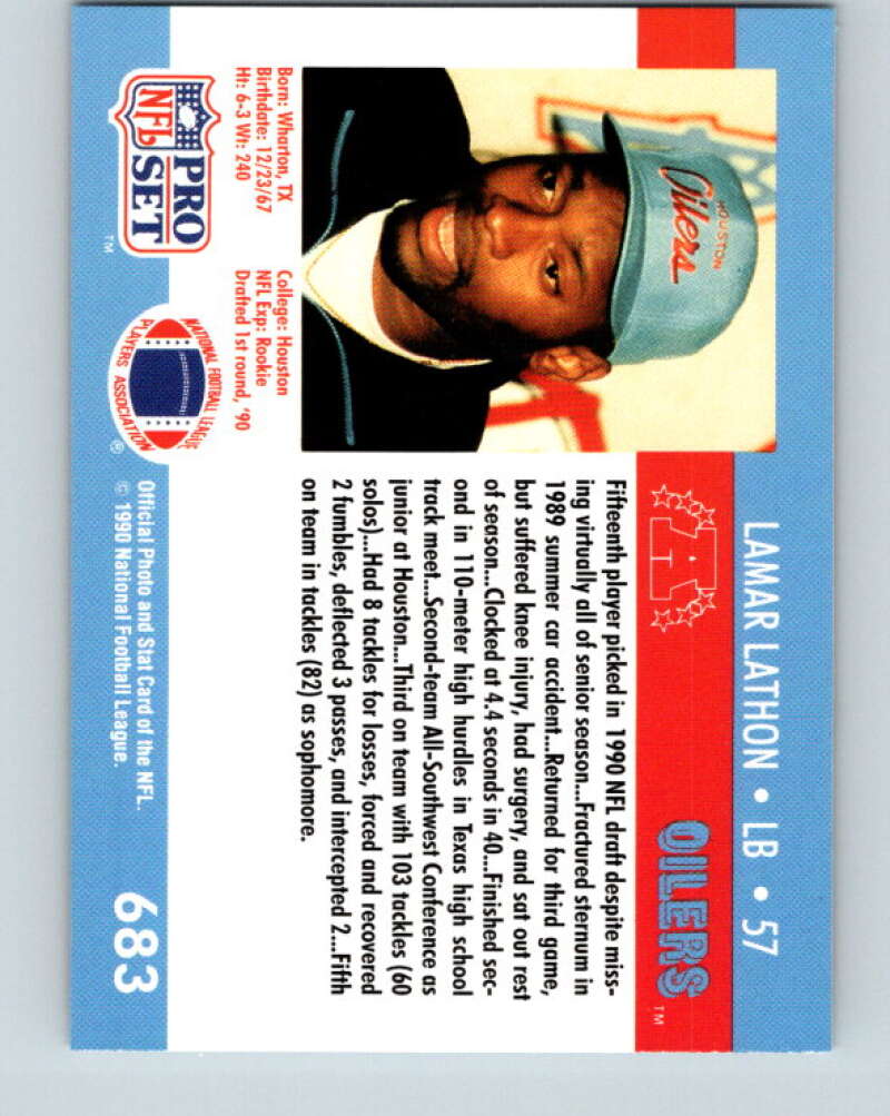 1990 Pro Set #683 Lamar Lathon Mint RC Rookie Houston Oilers  Image 2