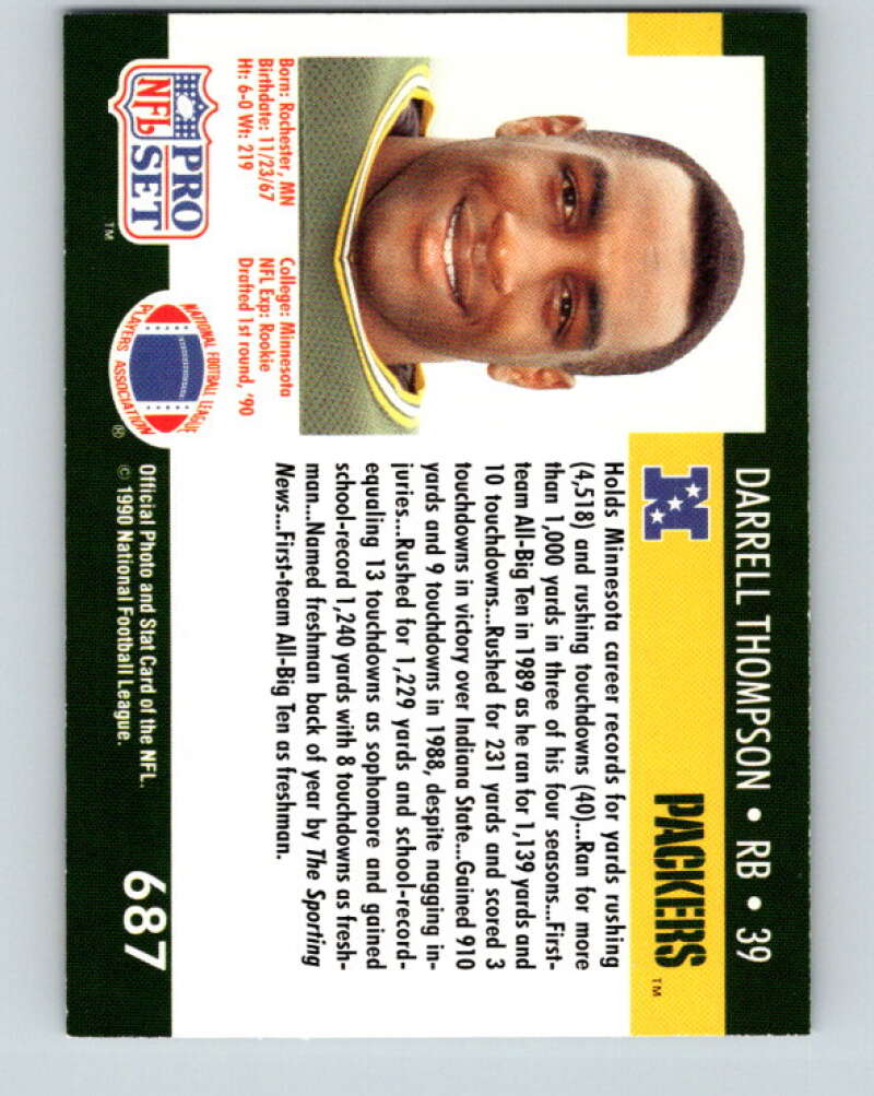1990 Pro Set #687 Darrell Thompson Mint RC Rookie Green Bay Packers