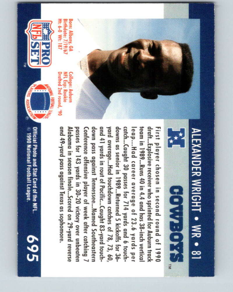 1990 Pro Set #695 Alexander Wright Mint RC Rookie Dallas Cowboys