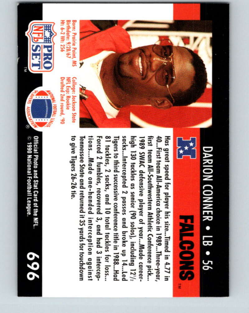 1990 Pro Set #696 Darion Conner Mint RC Rookie Atlanta Falcons  Image 2