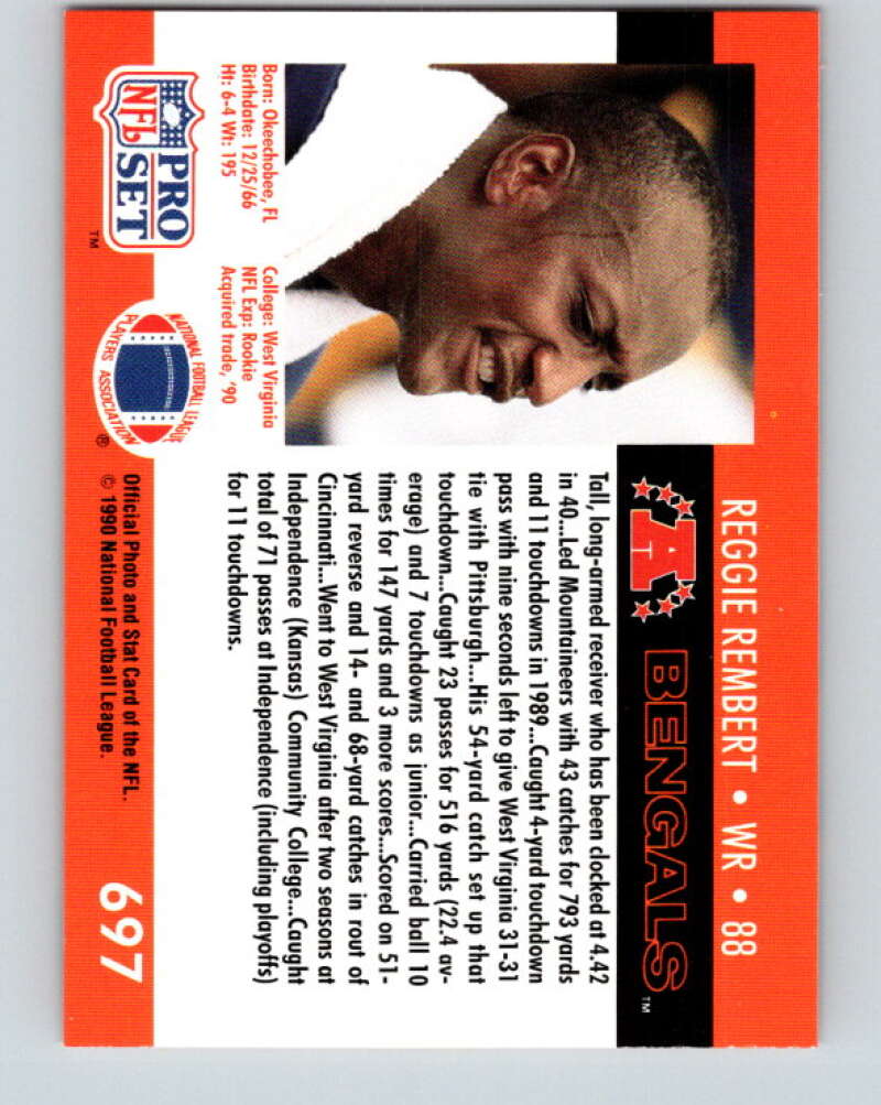 1990 Pro Set #697 Reggie Rembert Mint RC Rookie Cincinnati Bengals  Image 2