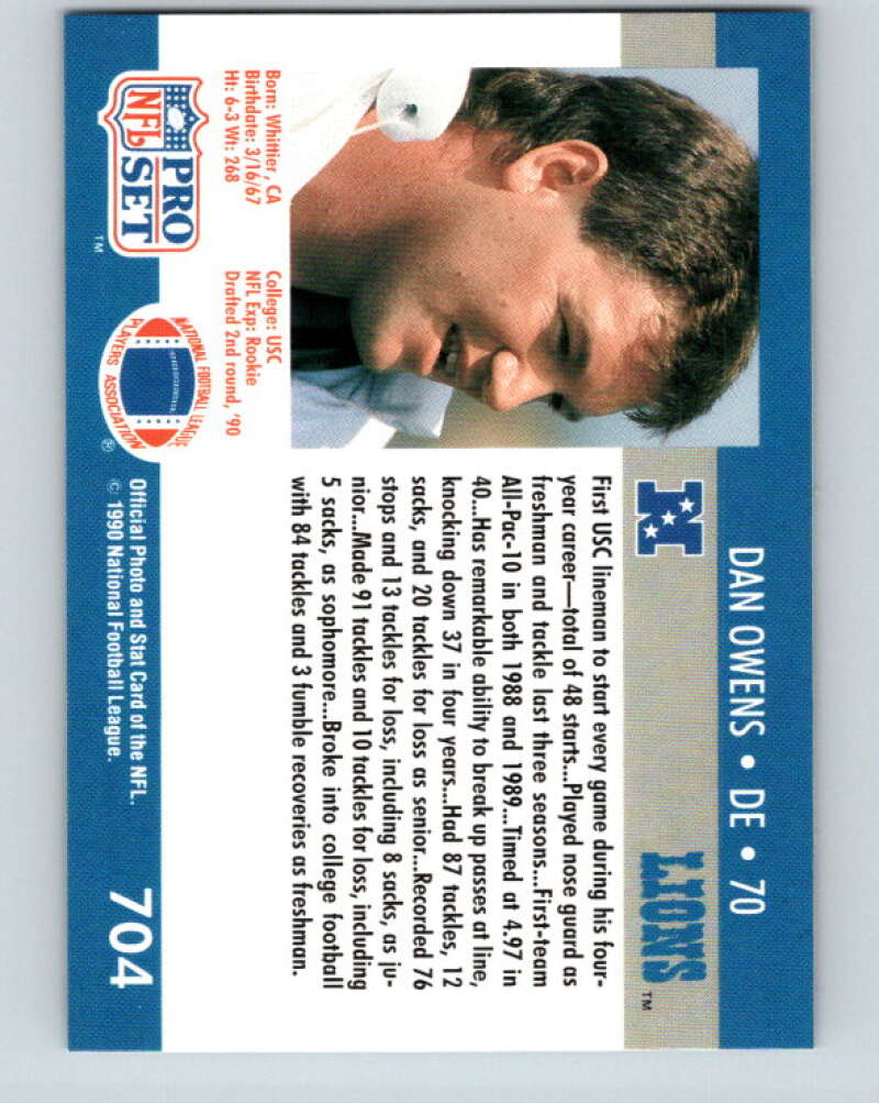 1990 Pro Set #704 Dan Owens Mint RC Rookie Detroit Lions