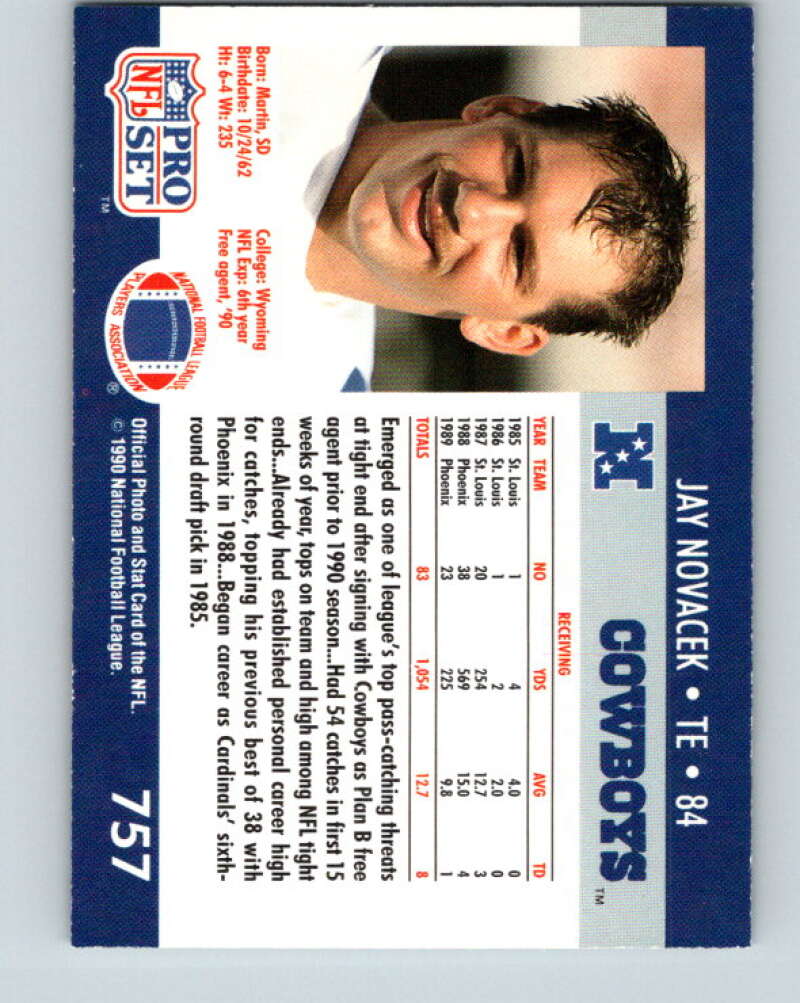 1990 Pro Set #757 Jay Novacek Mint Dallas Cowboys