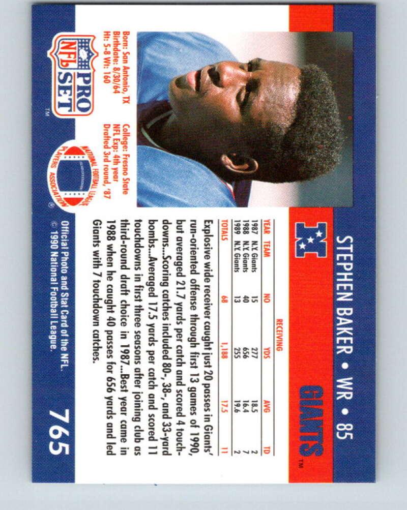 1990 Pro Set #765 Stephen Baker Mint New York Giants