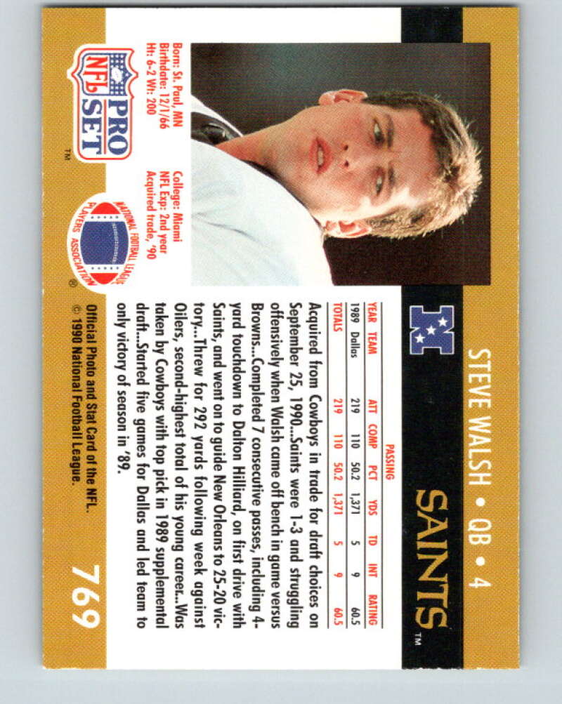 1990 Pro Set #769 Steve Walsh Mint New Orleans Saints