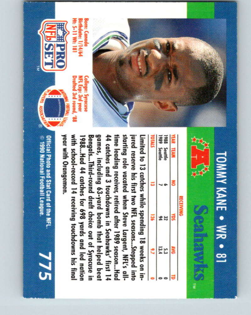 1990 Pro Set #775 Tommy Kane Mint RC Rookie Seattle Seahawks  Image 2