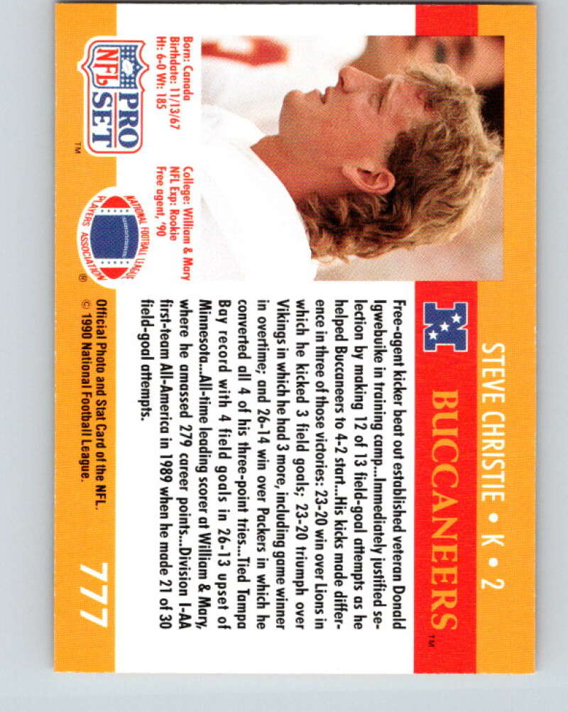 1990 Pro Set #777 Steve Christie Mint RC Rookie Tampa Bay Buccaneers