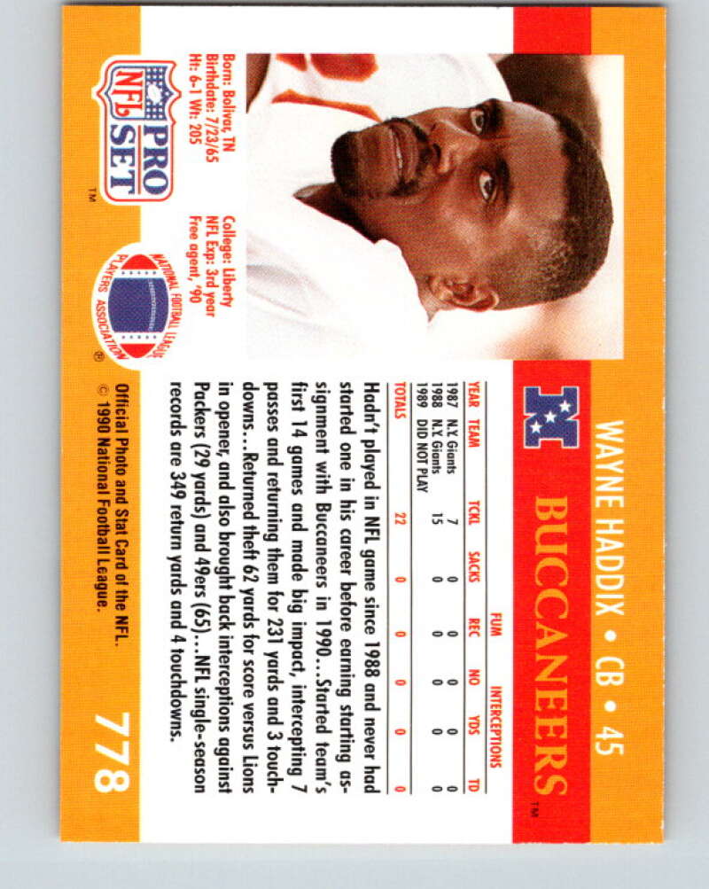 1990 Pro Set #778 Wayne Haddix Mint RC Rookie Tampa Bay Buccaneers
