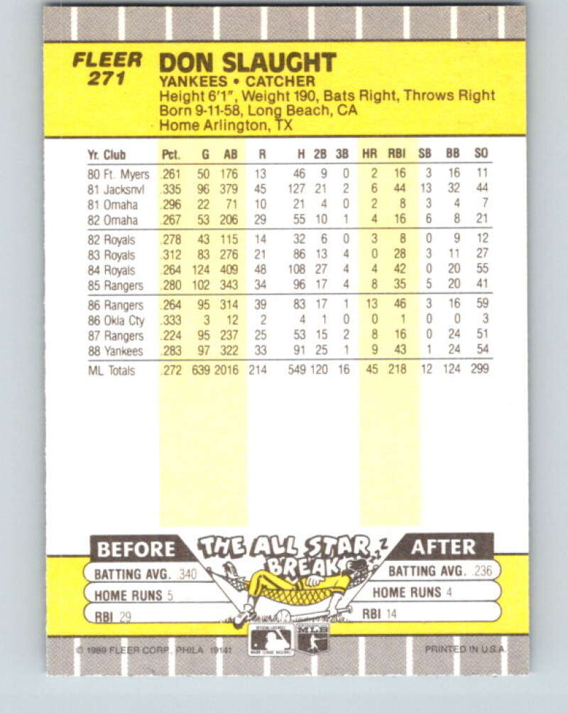 1989 Fleer #271 Don Slaught Mint New York Yankees