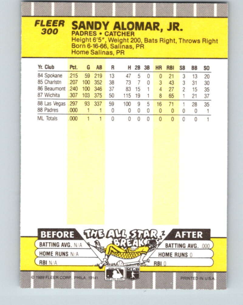 1989 Fleer #300 Sandy Alomar Jr. Mint RC Rookie San Diego Padres