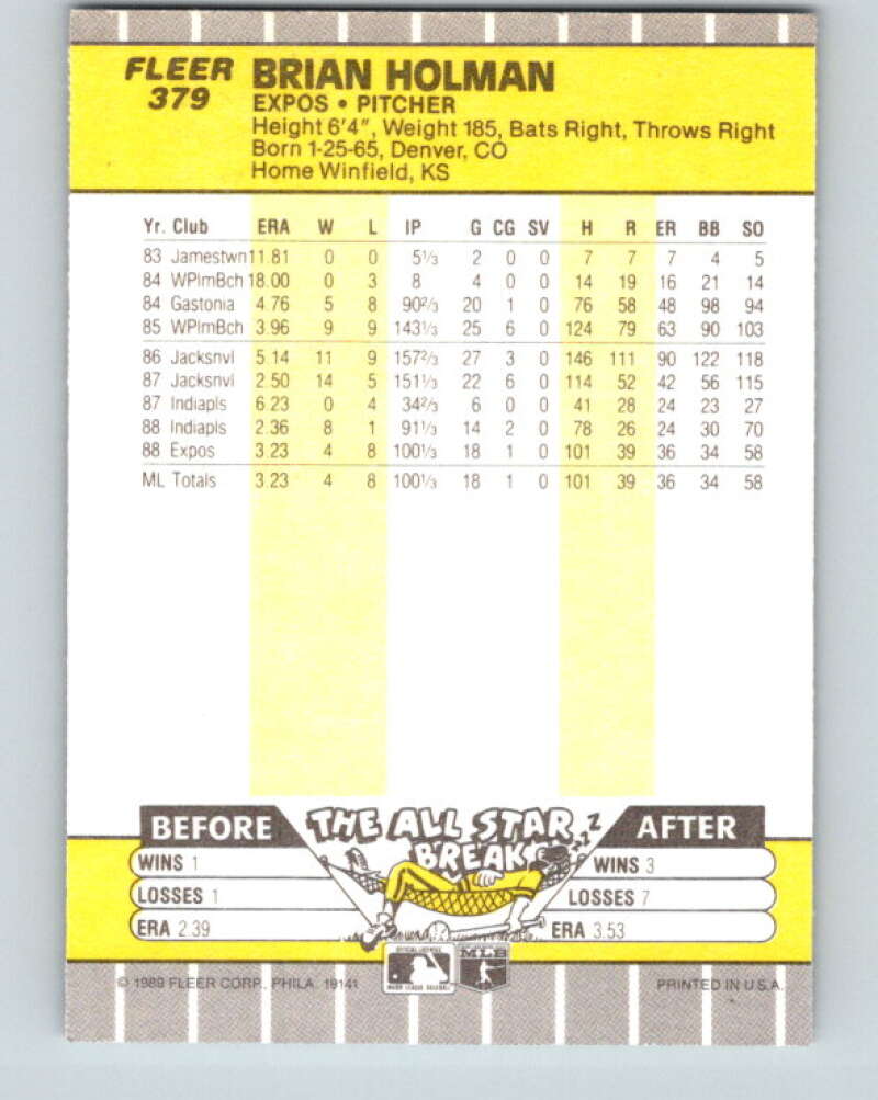 1989 Fleer #379 Brian Holman Mint RC Rookie Montreal Expos