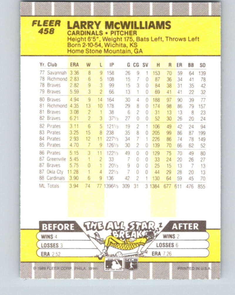 1989 Fleer #458 Larry McWilliams Mint St. Louis Cardinals