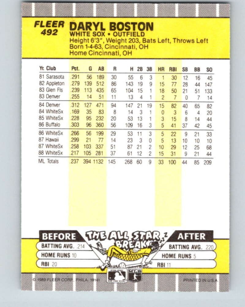 1989 Fleer #492 Daryl Boston Mint Chicago White Sox