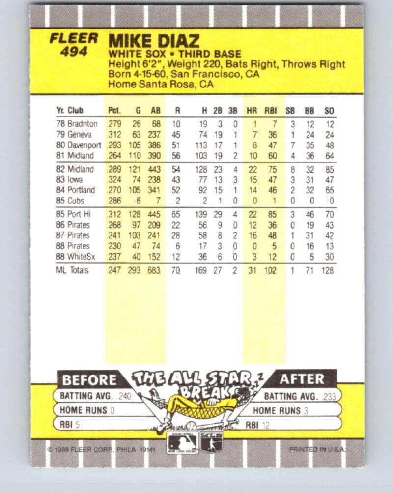 1989 Fleer #494 Mike Diaz Mint Chicago White Sox