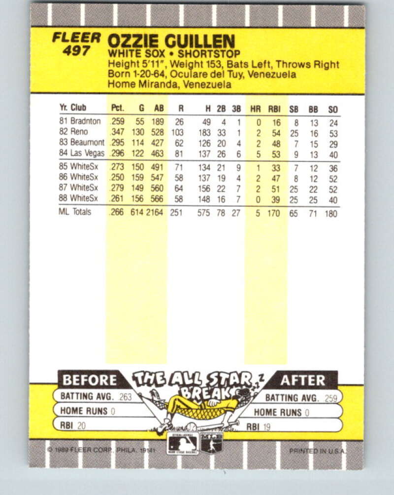 1989 Fleer #497 Ozzie Guillen Mint Chicago White Sox