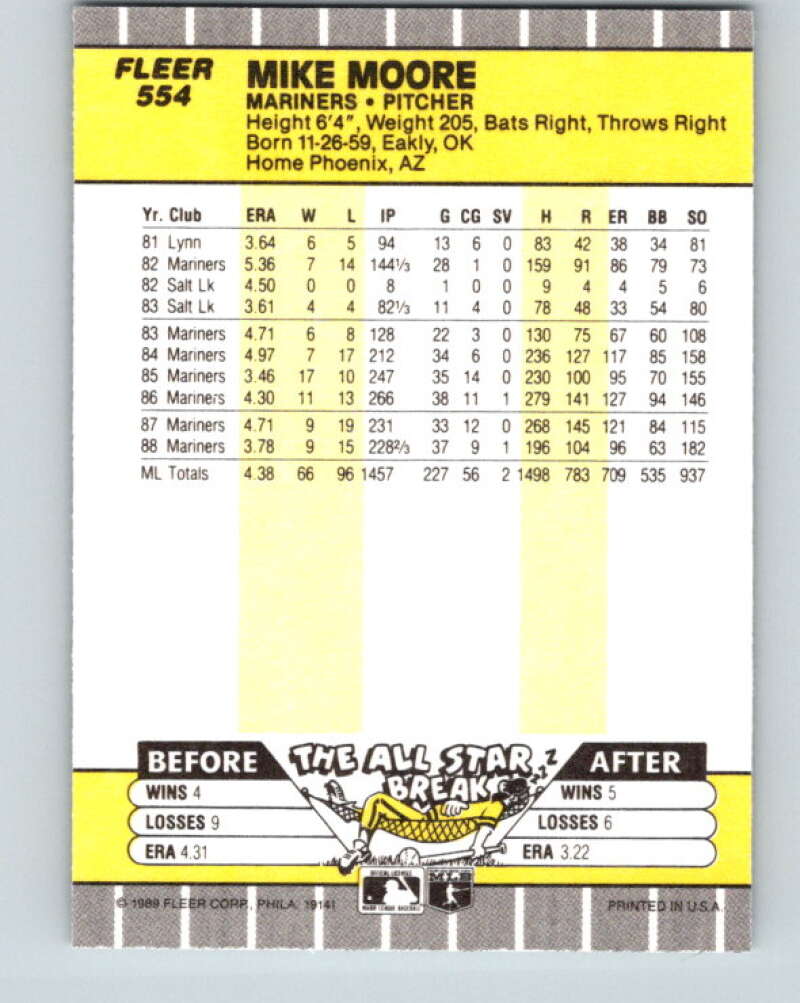 1989 Fleer #554 Mike Moore Mint Seattle Mariners