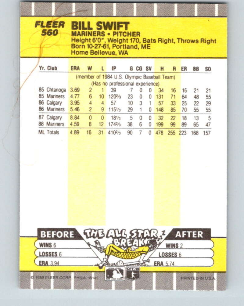 1989 Fleer #560 Bill Swift Mint Seattle Mariners