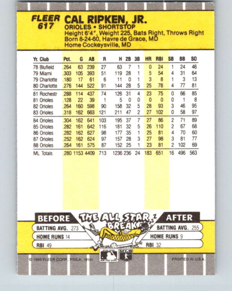 1989 Fleer #617 Cal Ripken Jr. Mint Baltimore Orioles