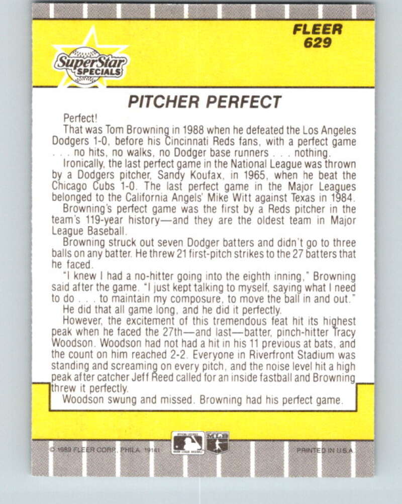 1989 Fleer #629 Tom Browning Pitcher Perfect Mint Cincinnati Reds