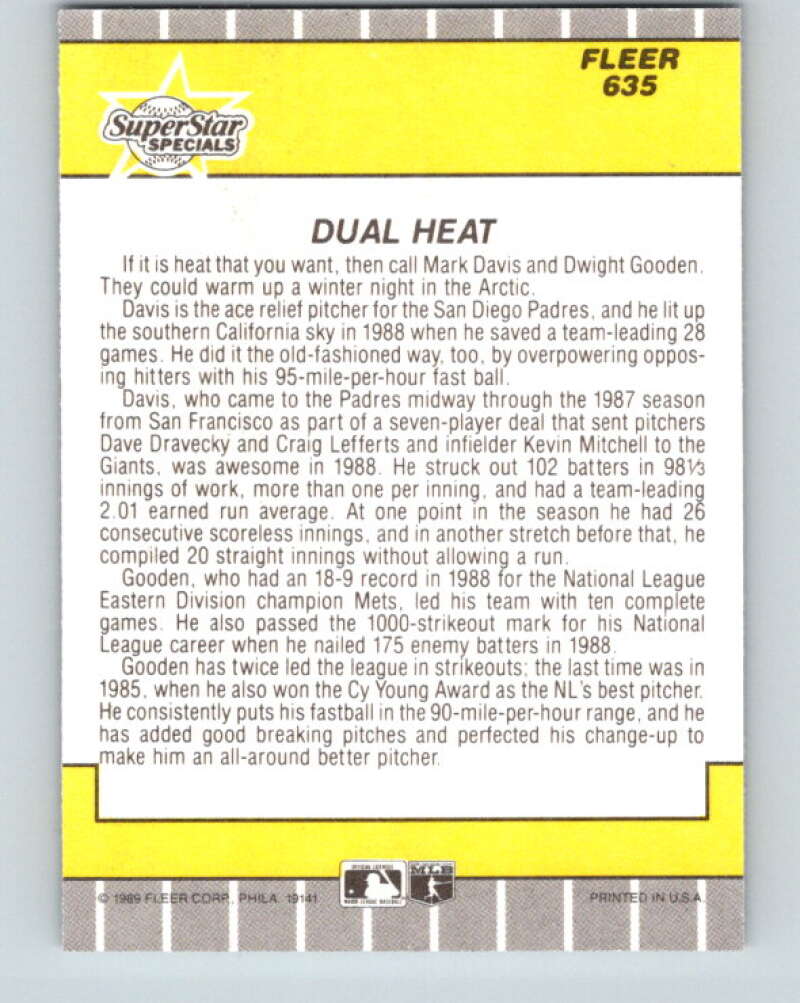 1989 Fleer #635 Mark Davis/Dwight Gooden Dual Heat Mint