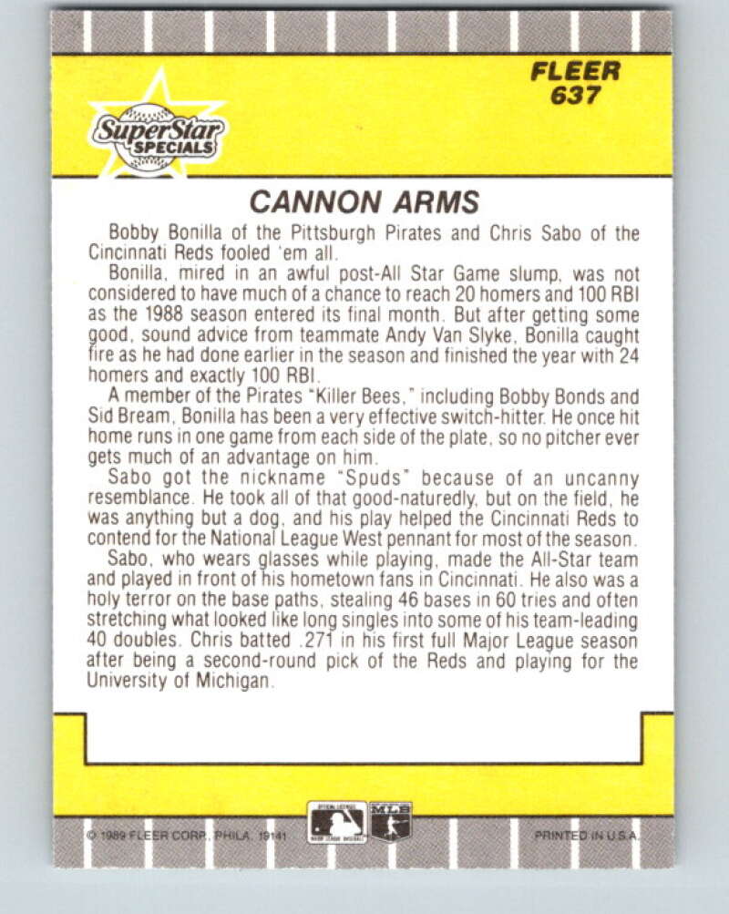 1989 Fleer #637 Chris Sabo/Bobby Bonilla Cannon Arms