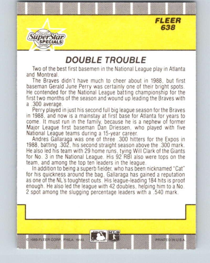 1989 Fleer #638 Andres Galarraga/Gerald Perry Double Trouble UER