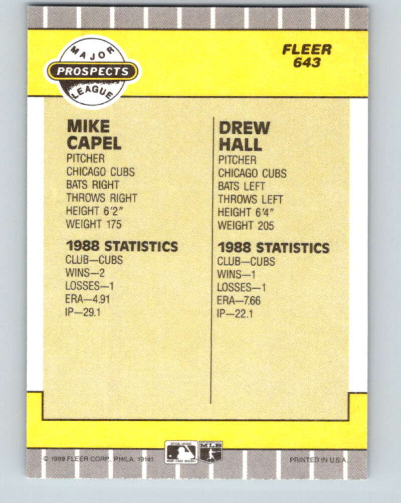 1989 Fleer #643 Mike Capel/Drew Hall Prospects Mint Chicago Cubs