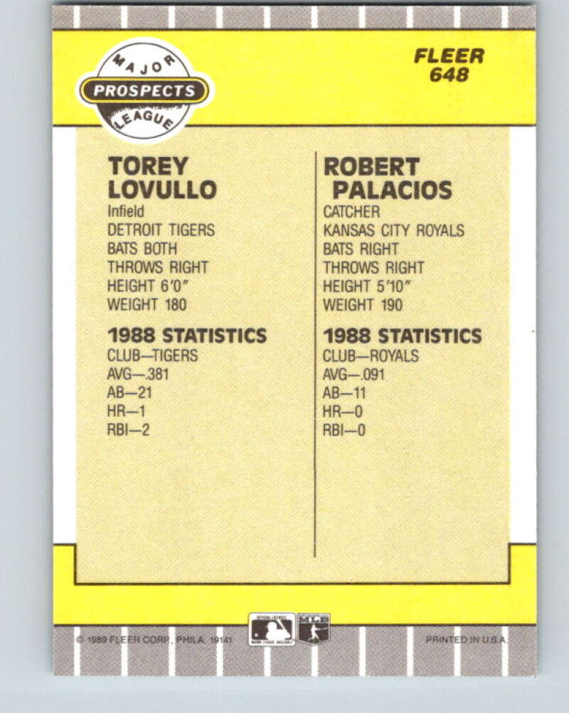 1989 Fleer #648 Torey Lovullo/Robert Palacios Prospects Mint RC Rookie