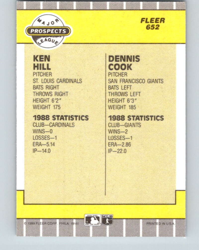 1989 Fleer #652 Ken Hill/Dennis Cook Prospects Mint RC Rookie